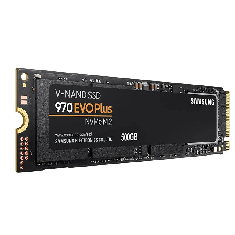 Samsung 970 EVO Plus NVMe SSD with 3500 MB/s read and 3300 MB/s write speeds