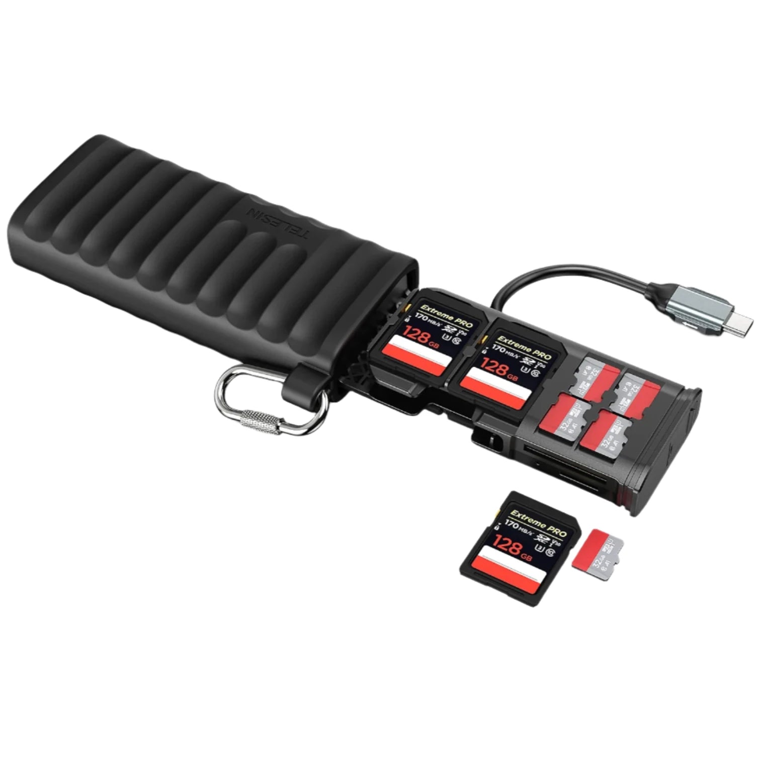 TELESIN 2-in-1 Type-C Micro SD/TF card reader with storage box
